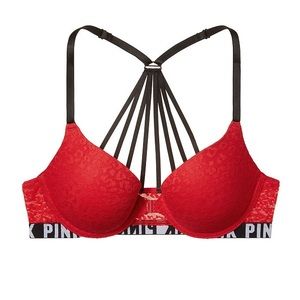 Victoria's Secret PINK Strappy Back Leopard Lace Push-Up Bra